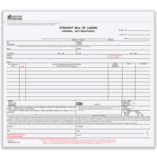 Picture of Bill of Lading Form - 3 Part Carbonless (BLCC-602-3)