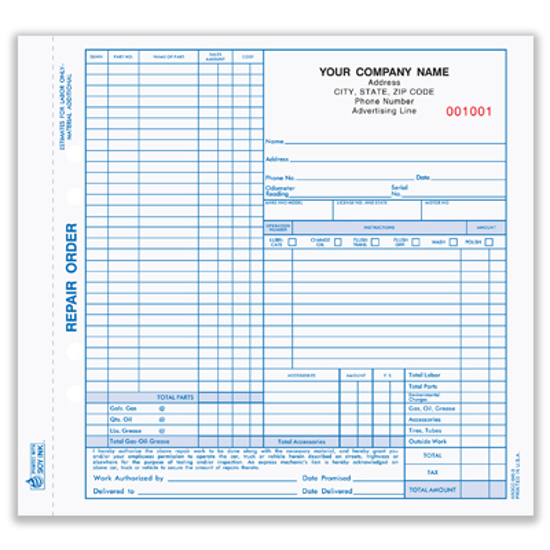 Picture of Auto Repair Order Form - 3 Part Carbonless (AROCC-645-3)