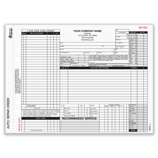 Picture of Automotive Repair Order Form - 4 Part w/ Carbon (ARO-672-4)