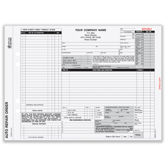 Picture of Auto Repair Order Form - 4 Part Carbonless (AROCC-365-4)