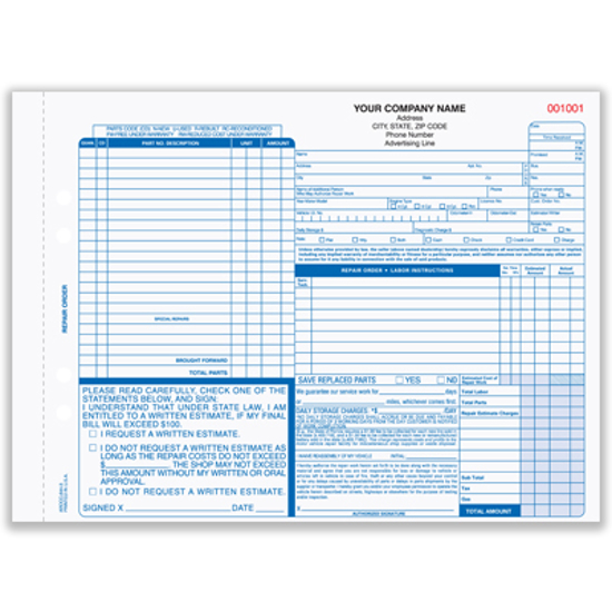 Picture of Auto Repair Order Form - 4 Part Carbonless (AROCC-644-4)