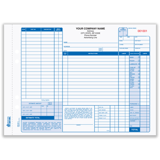 Picture of Auto Repair Order Form - 3 Part w/ Carbon (ARO-657-3)