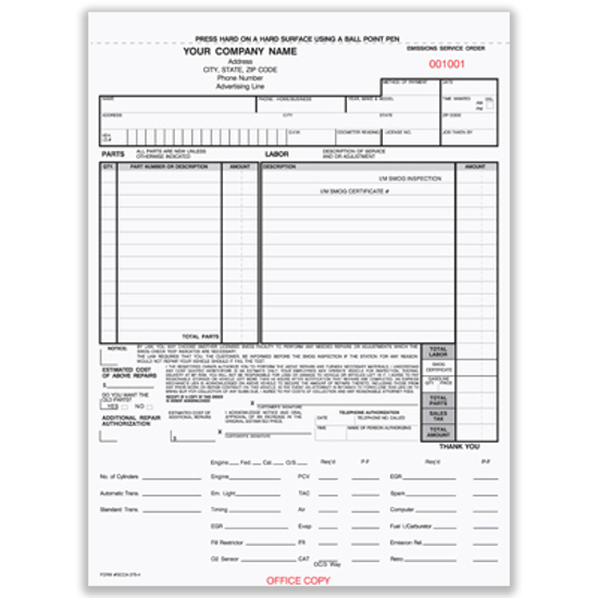 Picture of Smog Control Order Form - 4 Part Carbon (SCCA-375-4)