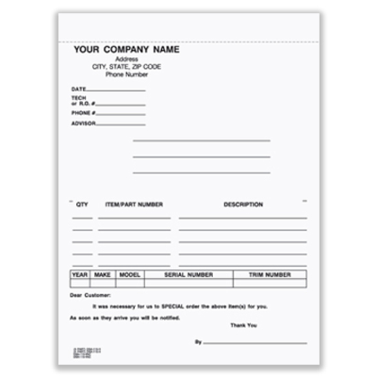 Picture of Special Parts Order Form - 3 Part Carbonless (DSA-115-3NC)