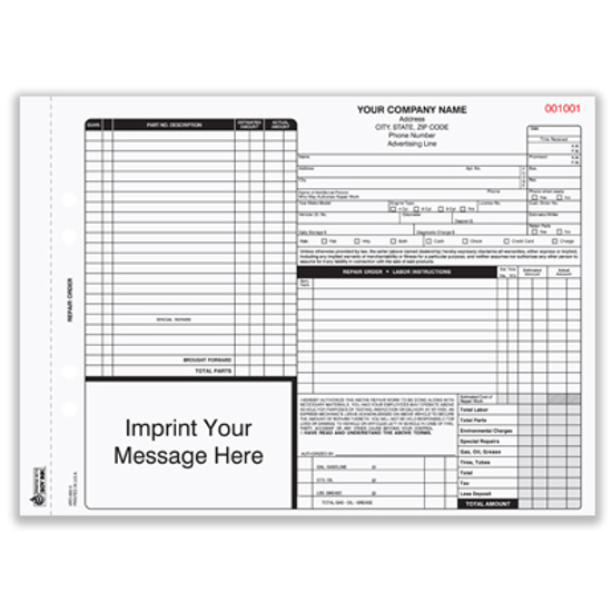 Picture of Auto Repair Order Form - 3 Part w/ Carbon (ARO-682-3)