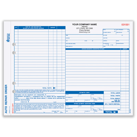 Picture of Auto Repair Order Form - 4 Part Carbonless (AROCC-374-4)