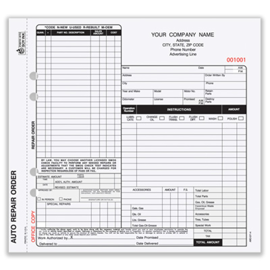 Picture of Auto Repair Order Form - 4 Part w/ Carbon - CA Version (ARO-371-4)