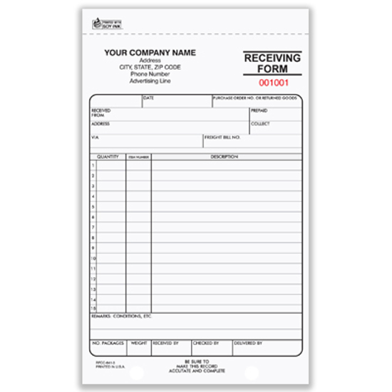 Picture of Receiving Form - 3 Part Carbonless (RFCC-641-3)