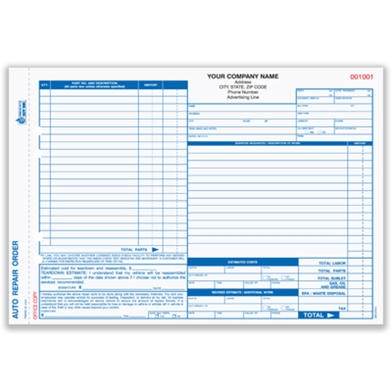 Picture of Auto Repair Order Form - 4 Part Carbon (ARO-373-4)