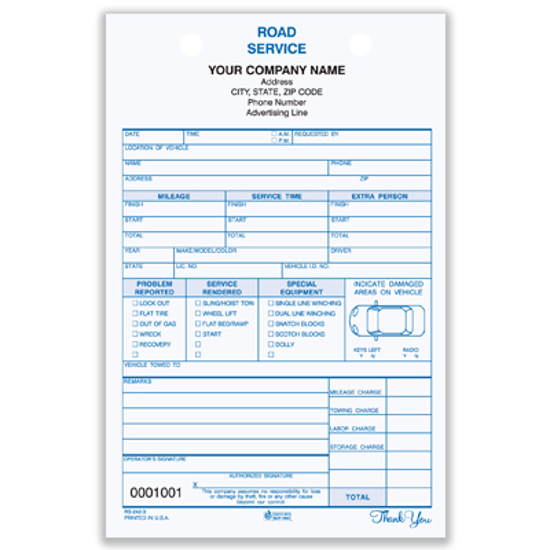 Picture of Road Service Register Form - 2 Part Carbonless (RS-242-2)