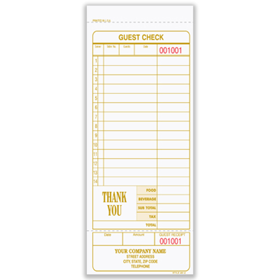 Picture of Guest Check - 2 Part Carbonless - Imprinted (4912)