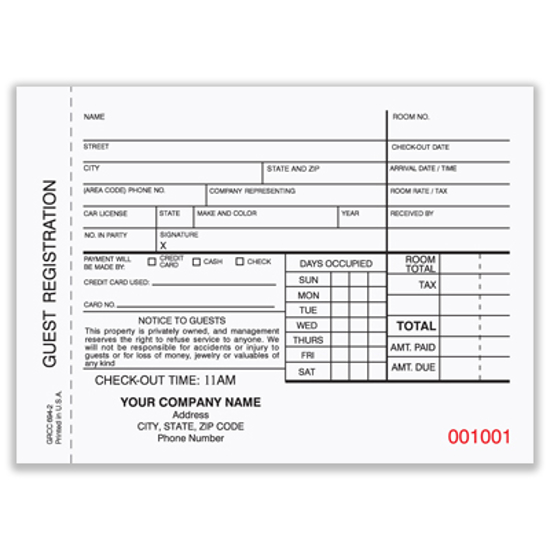 Picture of Hotel Guest Registration Form - 2 Part Carbonless (GRCC-694-2)