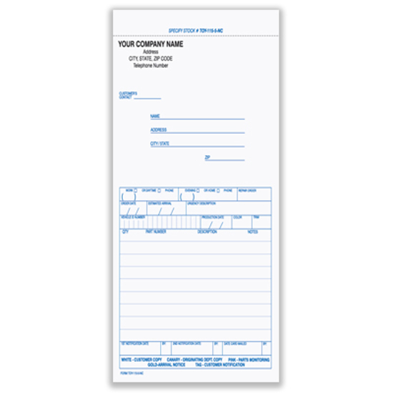 Picture of Toyota Special Parts Order Form 5-Part Carbonless - Imprinted - (TOY-115-5NC)