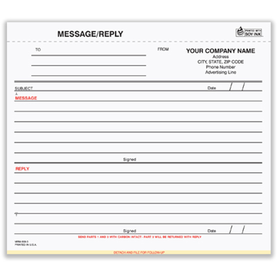 Picture of Message/Reply Memo - 3 Part Carbon (MRM-859-3)