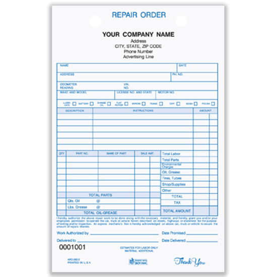 Auto Repair Register Form ARO-282-2