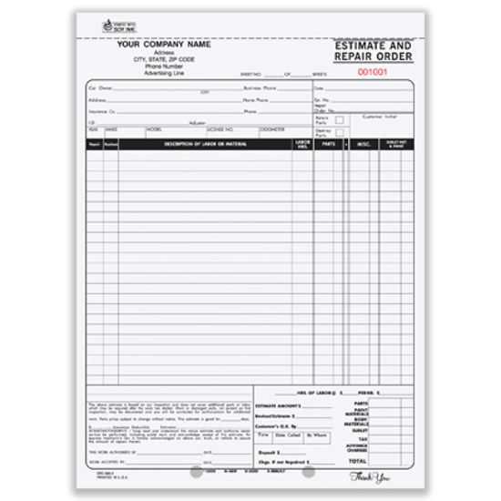 Picture of Estimate and Repair Order Form - 2 Part Carbonless (EROCC-560-2)