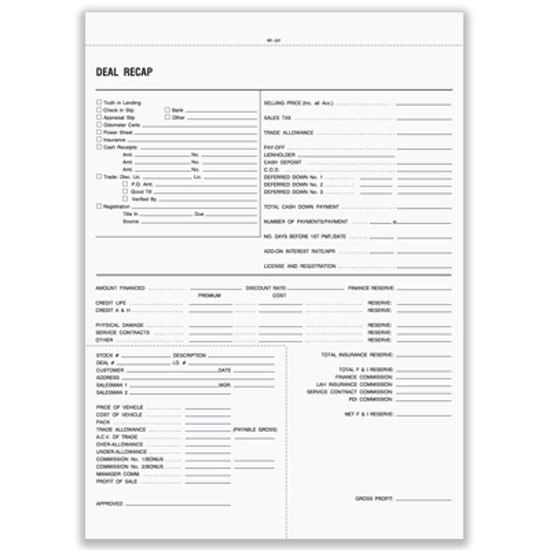 Picture of Deal Recap Form - 2 Part Carbonless Blank (RFI-237)