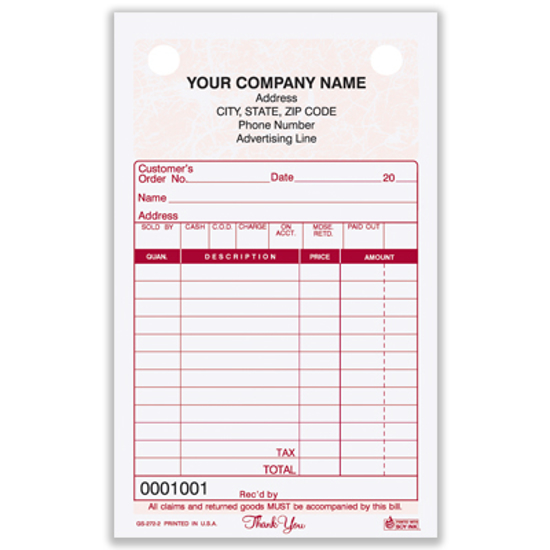 Picture of General Sales Register Form - 2 Part Carbonless - Marble (GS-272-2)