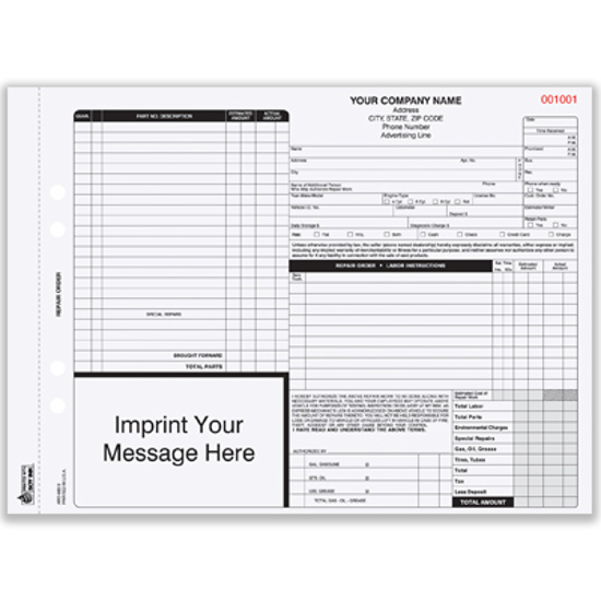 Picture of Auto Repair Order Form - 3 Part Carbonless (AROCC-685-3)