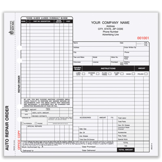 Picture of Auto Repair Order Form - 4 Part Carbonless (AROCC-377-4)