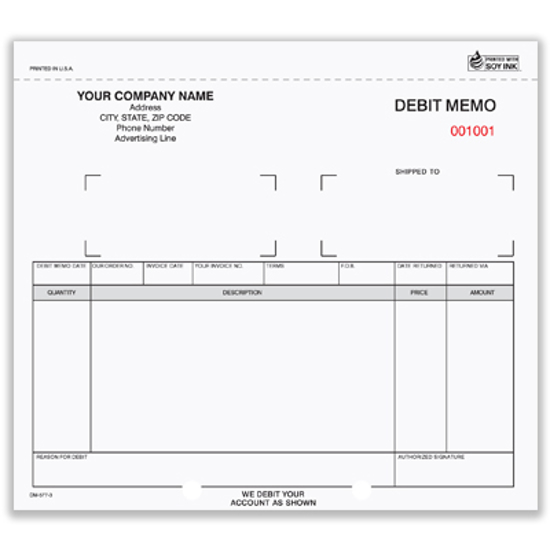 Picture of Debit Memo Form - 3 Part Carbonless (DM-577-3)