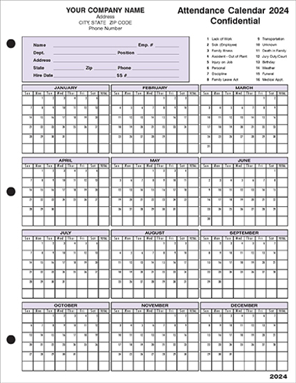 Picture of Attendance Calendar - Imprinted (AC-370-1)