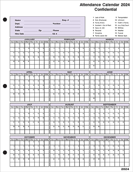 Picture of Attendance Calendar - Blank (AC-370-1-BLNK)