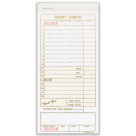 Picture of Guest Check - 2 Part Carbonless - Blank (NS-247-2-BLNK)