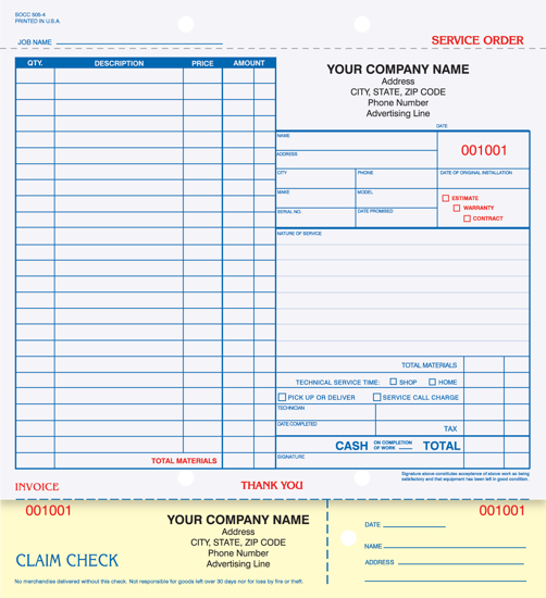 Picture of Service Order - 4 Part Carbonless (SOCC-505-4)