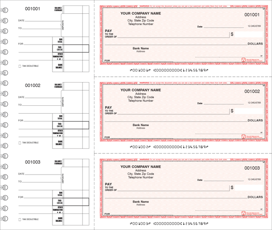 Picture of Wire Bound General Expense Checks 1 Part Red (DFC-123-1)