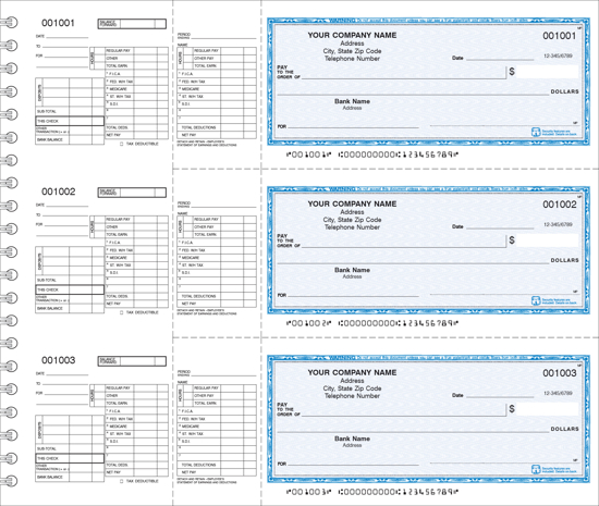 Picture of Wire Bound Payroll Checks 1 Part Blue (DFC-148-1)