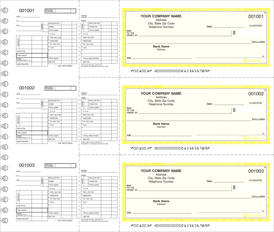 Picture of Wire Bound Payroll Checks 1 Part Yellow (DFC-125-1)