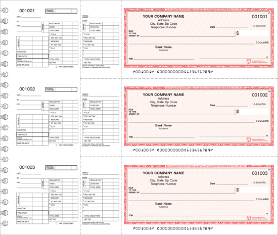 Picture of Wire Bound Payroll Checks 1 Part Red (DFC-127-1)