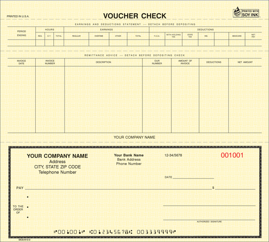 Picture of Dual-Purpose Voucher Check - 3PT Gold Carbon (DCG-613-3)