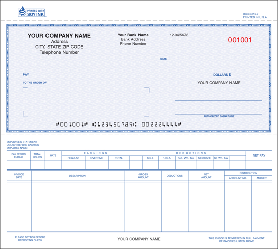 Picture of Dual-Purpose Check - 2PT Blue Carbonless (DCCC-615-2)