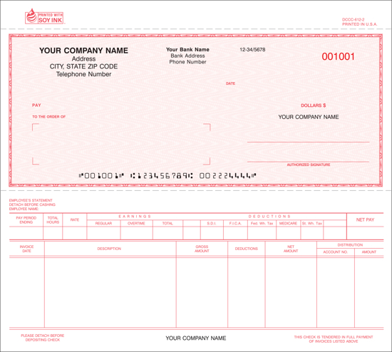 Picture of Dual-Purpose Check - 2PT Red Carbonless (DCCC-622-2)