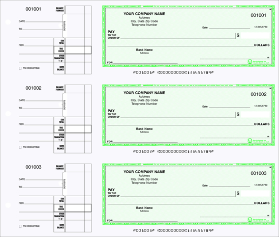 Picture of 3-Ring Binder General Expense Checks 1 Part Green (DFC-142-1)