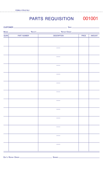 Picture of Parts Requisition Form (PR-8178-2)