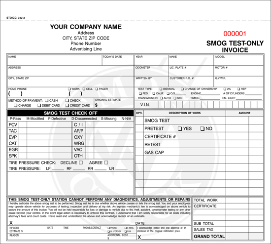 Picture of Smog Test Only Invoice - 3 Part Carbonless (STOICC-342-3)