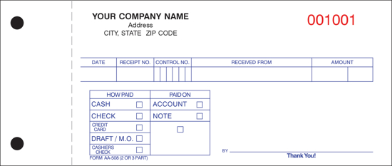 Picture of Cash Receipt - 2 Part Carbonless (AA-508-2)